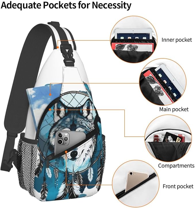 Native Wolf And Deam Catcher Sling Bag - Image 4