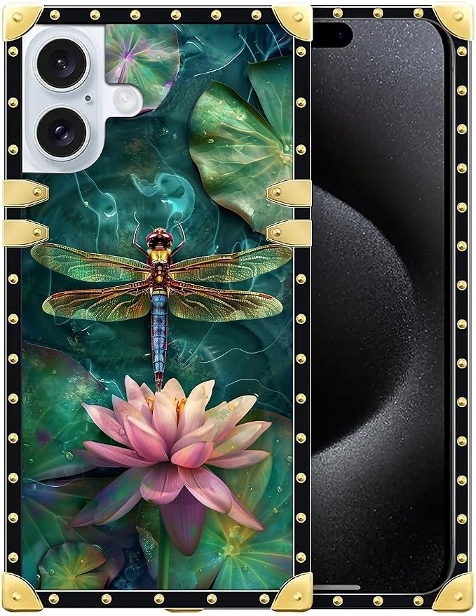 Compatible with iPhone 16 Plus Case, Colourful Dragonfly Pink Lily Pads Luxury by Unknown