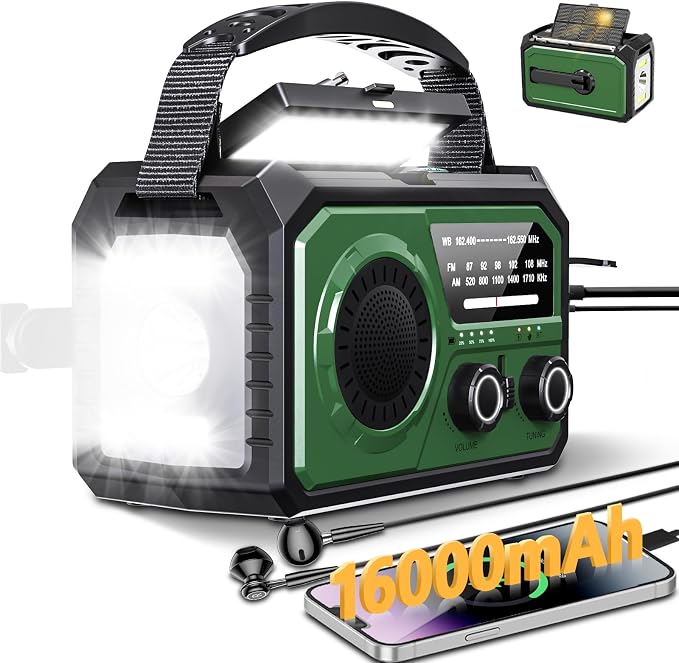 59200mWh Emergency Radio - 16000mAh Portable Solar Hand Crank NOAA/AM/FM by Unknown