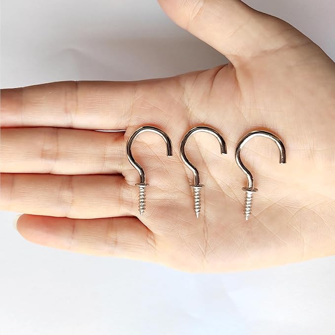 Set of 100 Nickel Plated Metallic Silver Cup Hooks Small Hooks, 1/2 Inch - Image 4