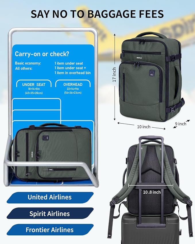 ECOHUB 17" Small Travel Backpack, United Airlines Personal Item Bag 17x10x9 - Image 2
