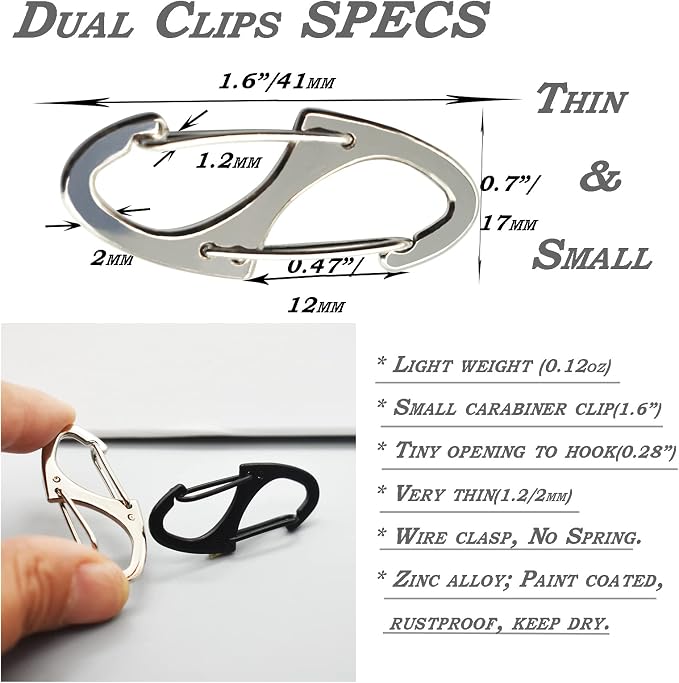 Small Carabiner Clips 1.6 inch Metal Double Sided Spring Gate Snap Hooks - Image 5