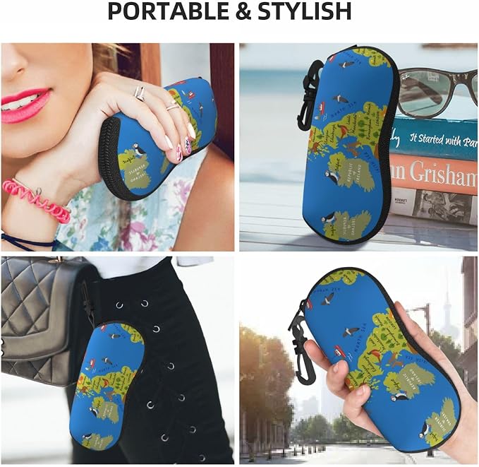 YANGqing United Kingdom Map Print Light Soft Shell Glasses Case Portable & - Image 8