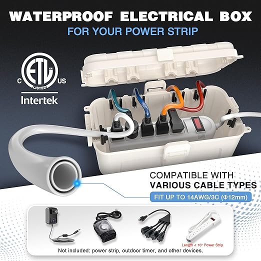 Flemoon Medium Outdoor Electrical Box, IP54 Waterproof Extension Cord Cover w/6 - Image 2