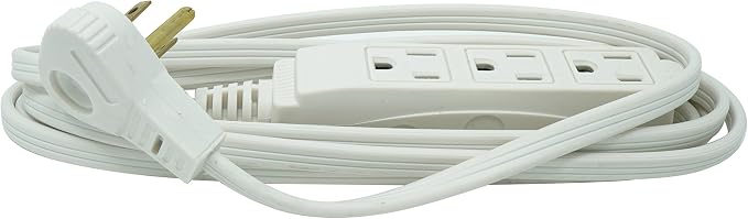 Woods SlimLine Indoor Flat Extension Cord, 8 Ft, 16 Gauge Right Angle Plug by Woods