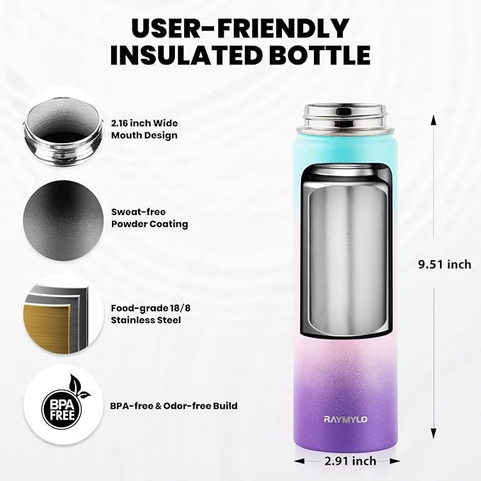 RAYMYLO Insulated Water Bottle 20 oz, Triple Wall Vacuum Stainless Steel - Image 5