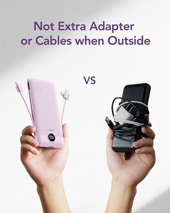 VEGER Portable Charger with Built-in AC Plug and Cables, All in One 10000mAh - Image 7