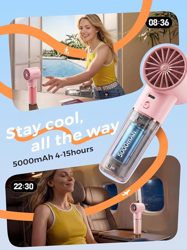 Handheld Portable Fan, 6-Speed Powerful Mini Personal Fan, Rechargeable 5000mAh - Image 3