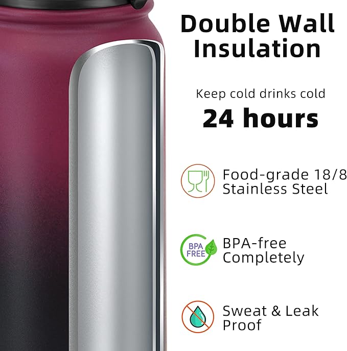 Fanhaw 32 oz Insulated Stainless Steel Water Bottle - Image 3