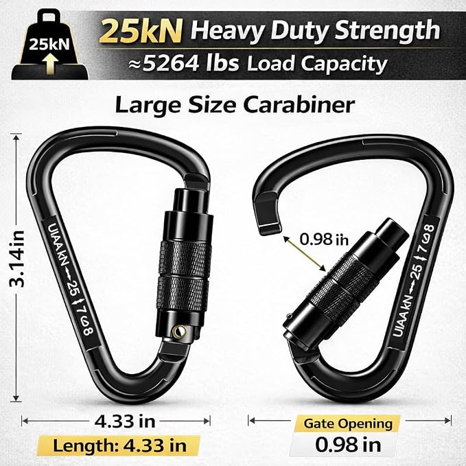 Auto Locking Carabiner Heavy Duty Carabiner 25kN UIAA Certified Climbing - Image 2