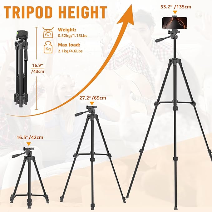 Luswemi 53'' Phone & Camera Mount Tripod Stand - Image 2
