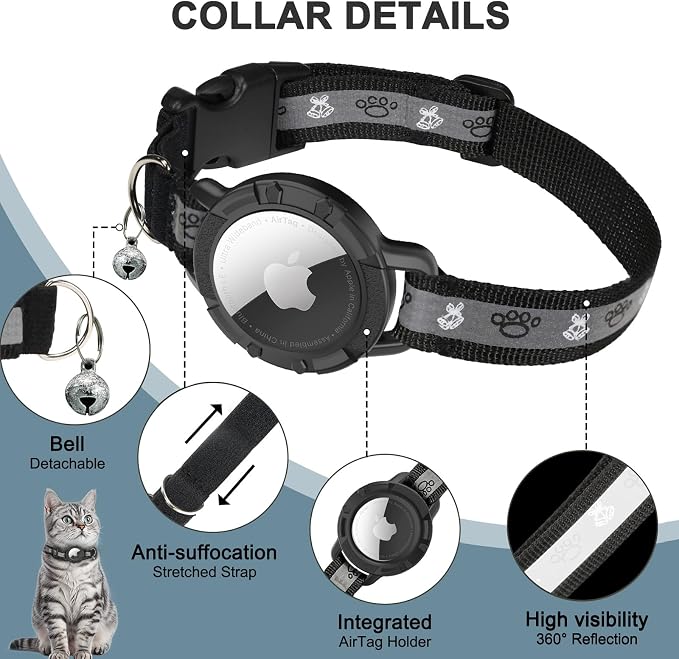 Reflective AirTag Cat Collar, Integrated Cat Tracker Collar - Image 5