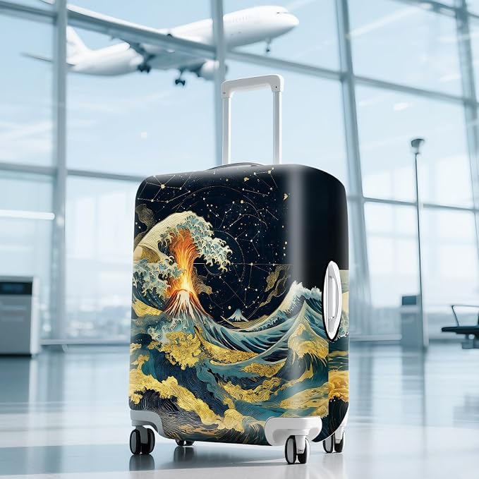 ANNA QUEEN Ocean Waves Travel Luggage Cover -Stretchable Airplane Suitcase - Image 9