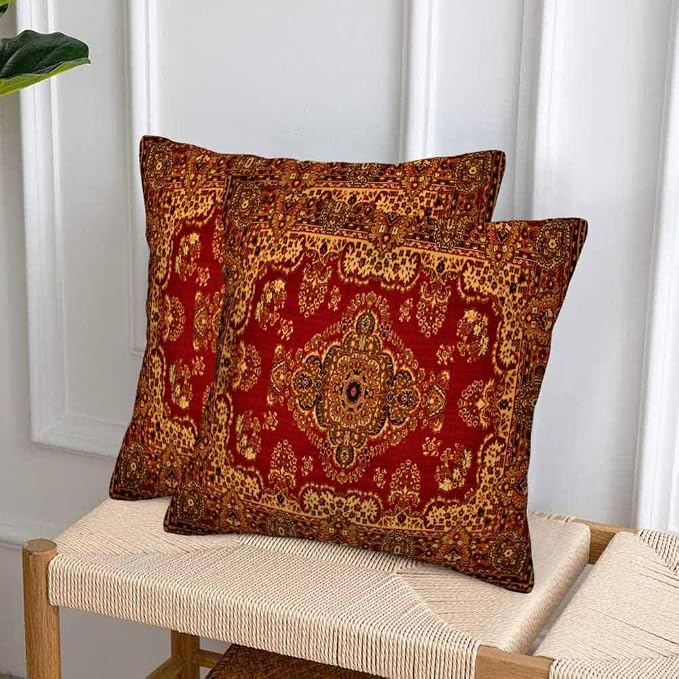 Red Oriental Persias Couch Pillow Covers 18 X 18 Boho Set of 2 Pillowcases - Image 4