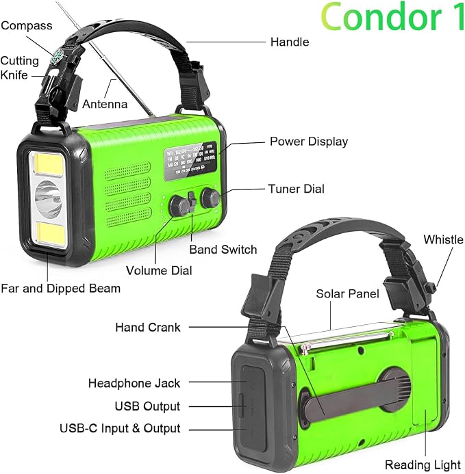 20000mAh Solar Hand Crank Emergency Radio, NOAA Portable Emergency AM/FM Radio - Image 7