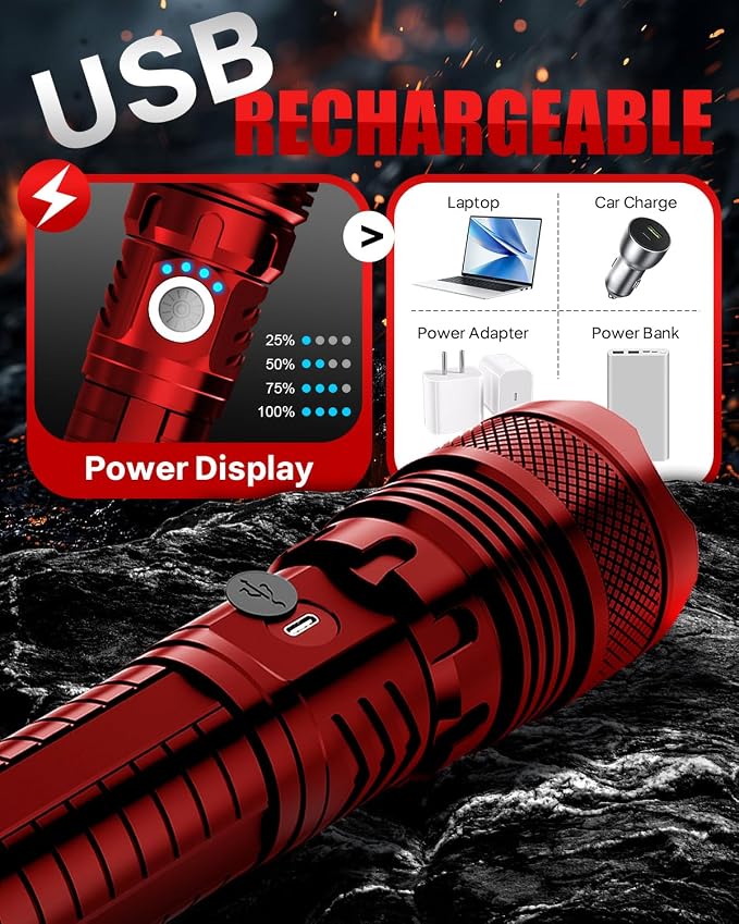 Victoper Red LED Flashlights, High Powered High Lumens Super Bright Tactical - Image 7