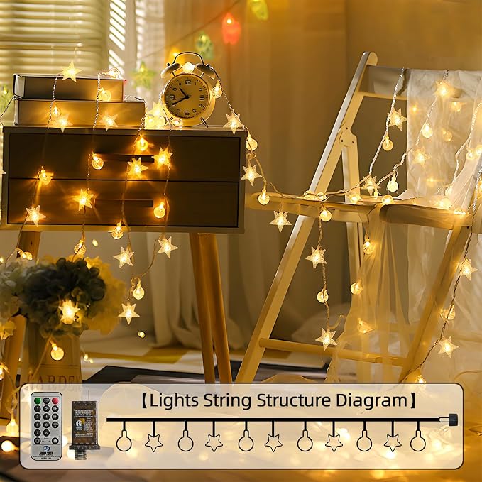 Crystal Globe & Star String Lights Plug in - 72 FT 160 LED Star Fairy String - Image 7