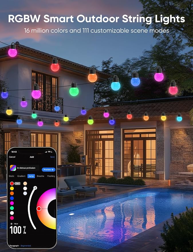 APPECK Outdoor String Lights 150ft, RGBW Color Changing Patio Lights - Image 2