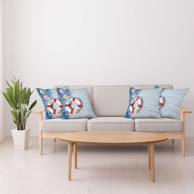 Ambesonne Coastal Throw Pillow Cushion Case Pack of 4, Welcome on Board Message - Image 4
