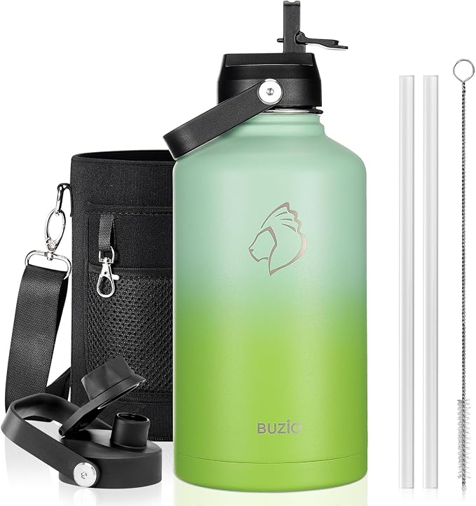BUZIO 64oz Insulated Water Bottle, Triple Wall Stainless Steel Leakproof Half by BUZIO