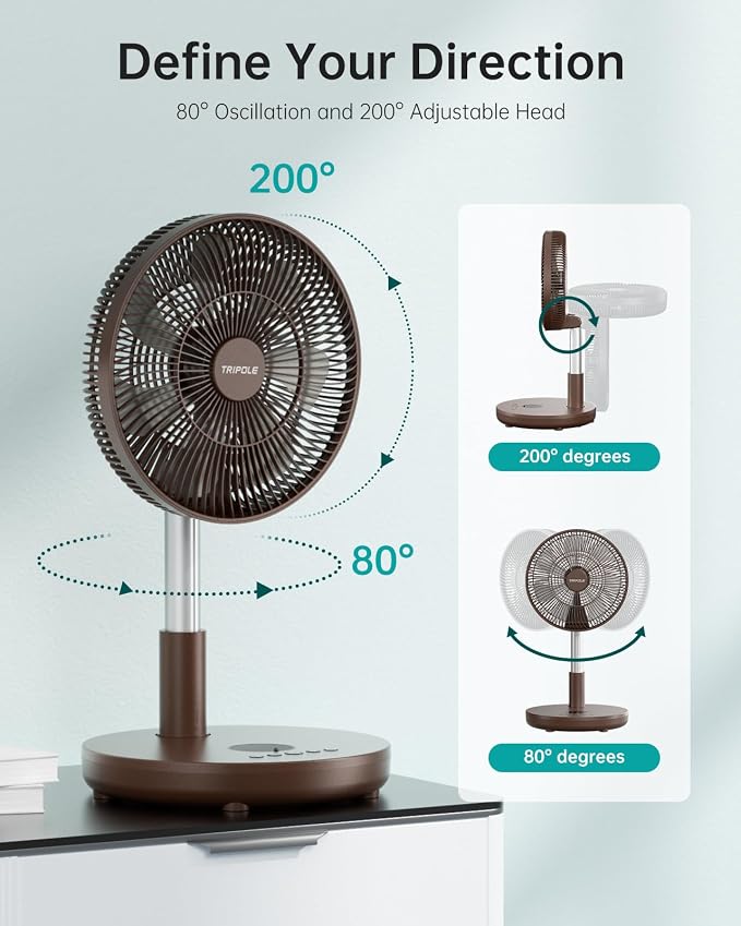 TriPole Foldable Standing Fan 12" Portable Rechargeable Battery Pedestal Fan - Image 6