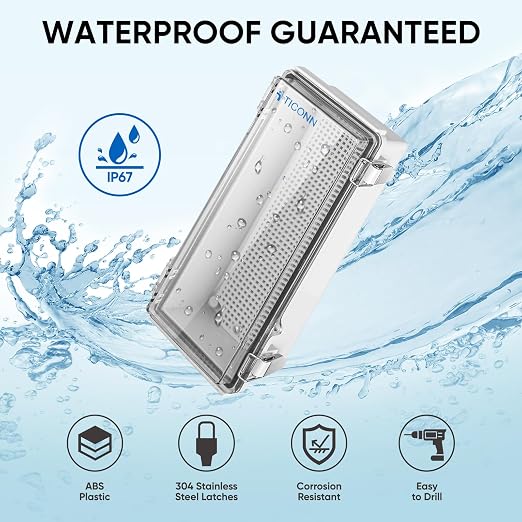 TICONN Outdoor Electrical Box Waterproof, Junction Box IP67 ABS Plastic - Image 2