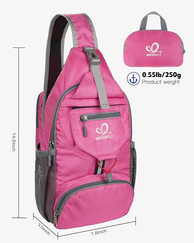 WATERFLY Packable Small Crossbody Sling Backpack Shoulder Chest Bag Daypack - Image 2
