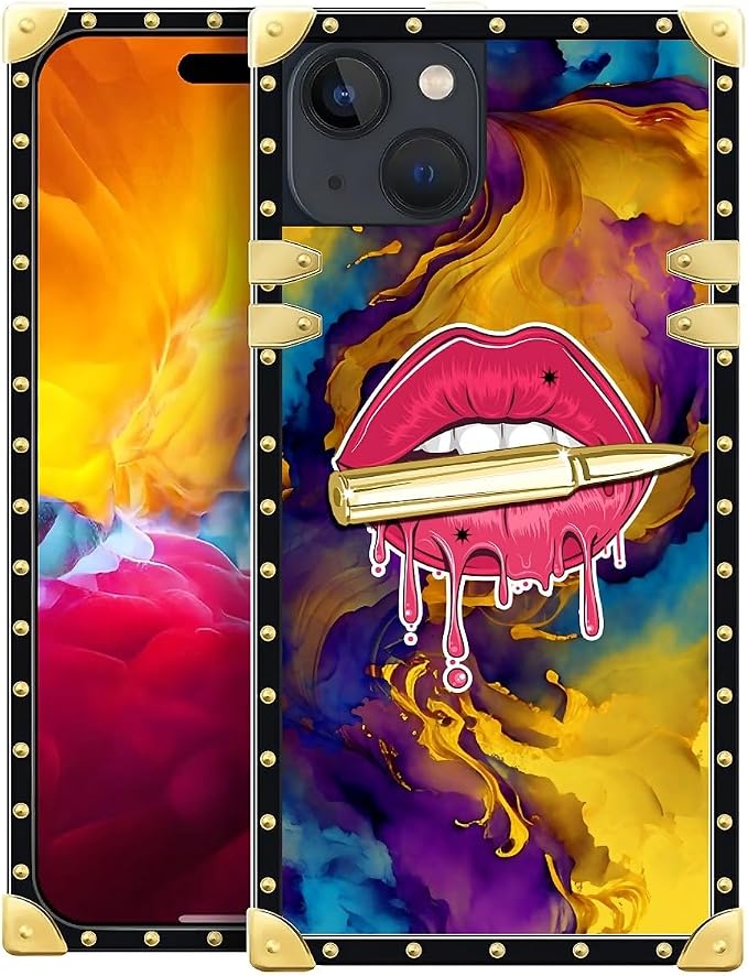 Compatible with iPhone 15 Case, Cool Corlorful Lip Marble Luxury Golden by Unknown