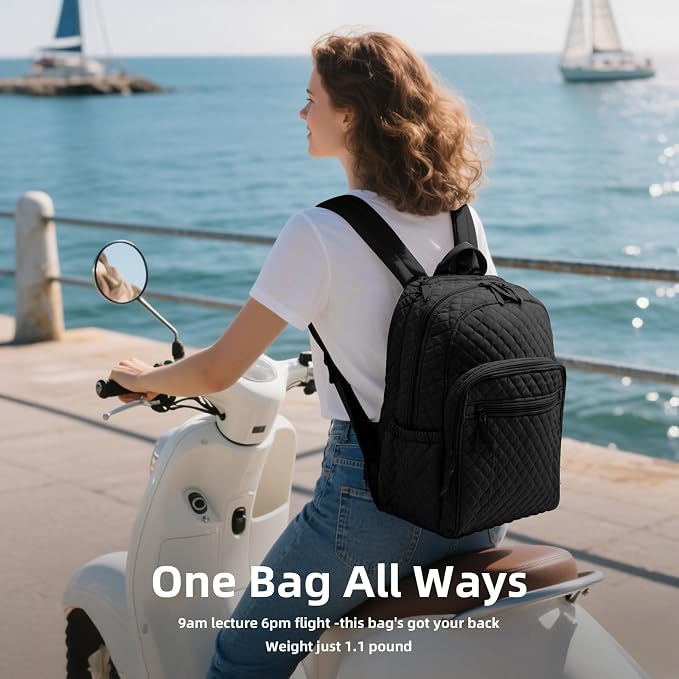 Backpack for Women, College Backpack, Quilted Casual Daypack, Waterproof - Image 2