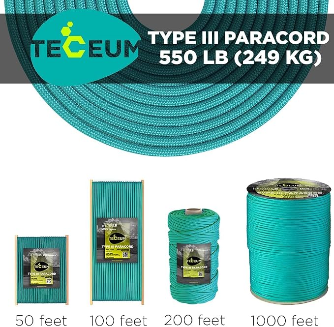 TECEUM 5/32" Paracord Rope 1000 – 1000ft / 200ft / 100ft / 50ft – Tactical - Image 9