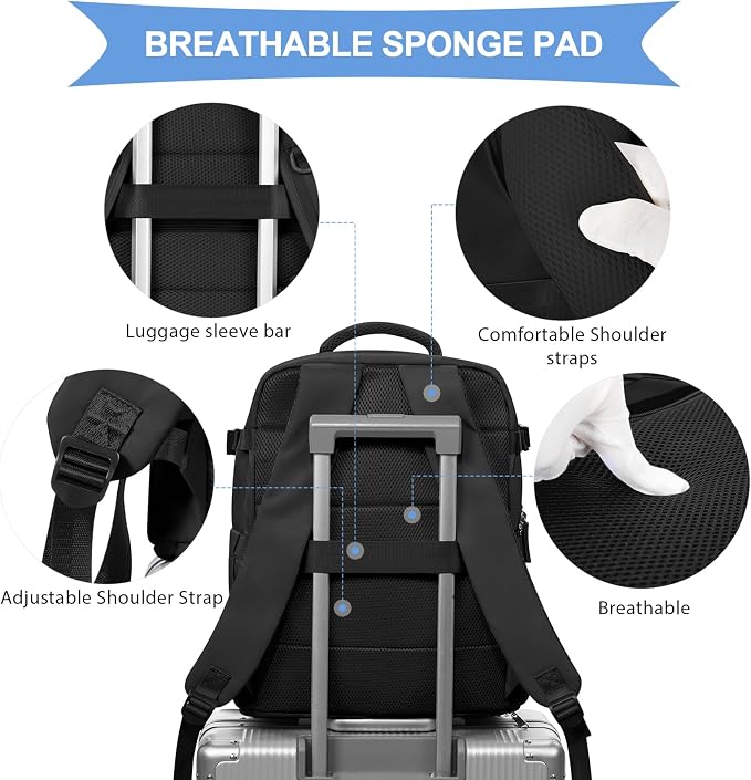 coowoz Black Travel Backpack For Women Men Airline Approved, Carry On Backpack - Image 4