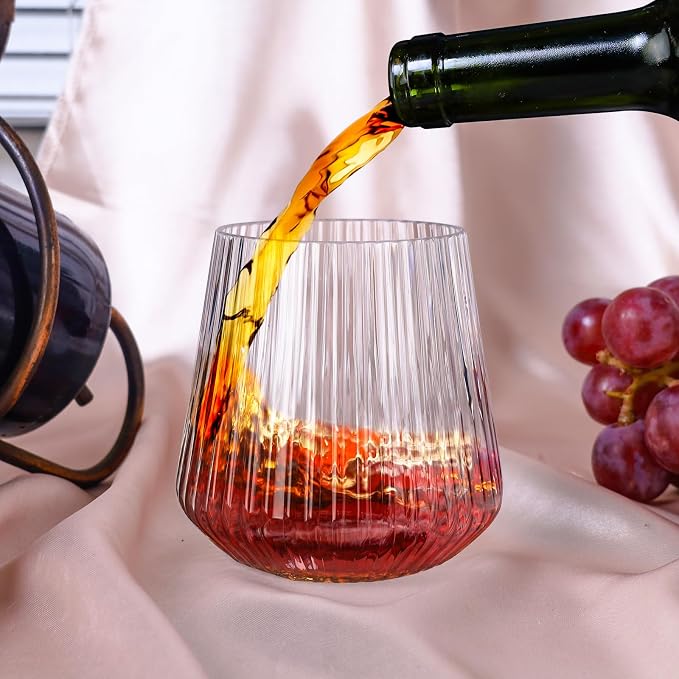 Lueumxc 20 Pack Plastic Ribbed Wine Glasses, 14Oz Origami Disposable Wine - Image 4