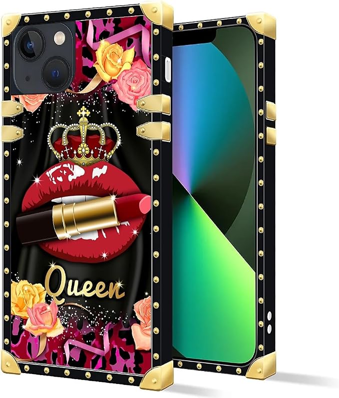 Compatible with iPhone 13 Case, Queen Lip Crown Leopard Print Luxury Golden - Image 2