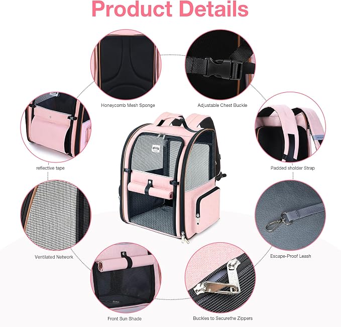 Lekebobor Large Cat Backpack Carrier Expandable Foldable Pet Carrier Backpack - Image 3