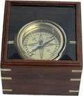 Brass Gimballed Compass in Wooden Box – Antique Nautical Decor & Functional by RsInternational