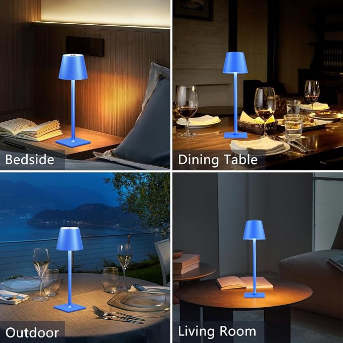 Yogaret Blue Cordless Table Lamp Set of 2, Indoor/Outdoor Table Lamp - Image 4