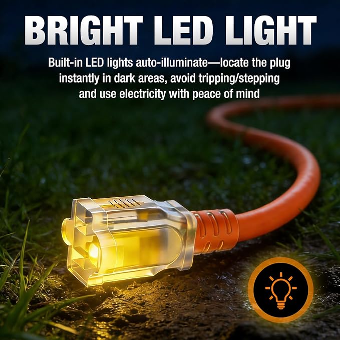 6 FT Outdoor Extension Cord Waterproof, 16/3 Gauge Heavy Duty 3 Prong Power Cord - Image 6