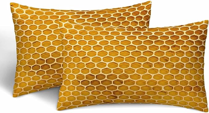 Bee Honeycomb Throw Pillow Covers 12 X 20 Yellow Honey Abstract Set of 2 Pillow by Unknown