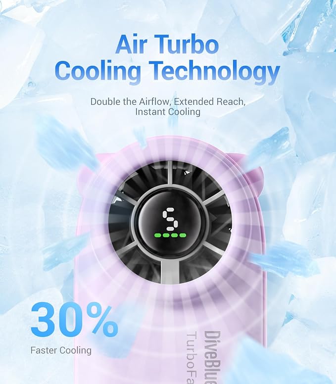 Diveblues Handheld Portable Turbo Fan, 4000mAh USB Rechargeable Pocket Fan - Image 3