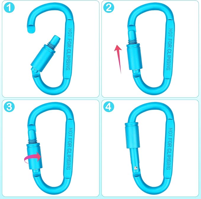 Craebuer 4 Pack Carabiner Clip, 3 inch Aluminum D-Ring Shape Locking Carabiners - Image 4