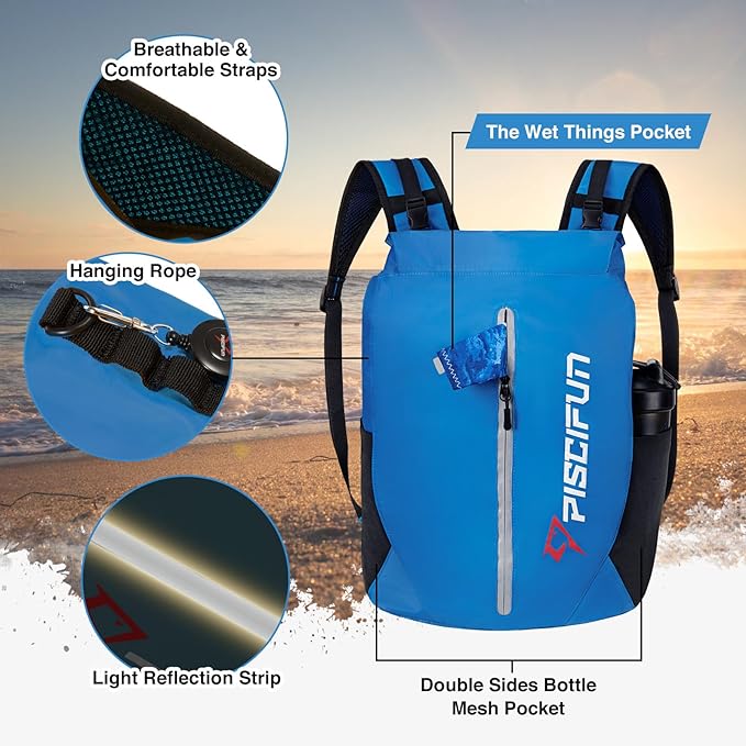 Piscifun Dry Bag Waterproof, Lightweight Dry Backpack Roll-Top Sealed - Image 3