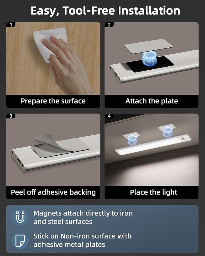 12inch Under Cabinet Lights, Motion Sensor Light Indoor, 2200mAh Rechargeable - Image 6