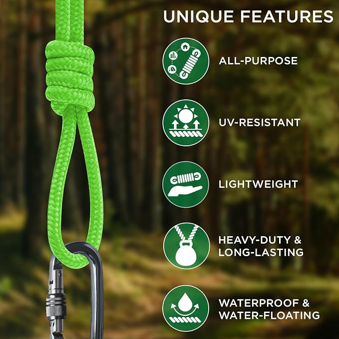 TECEUM Rope – 90 Feet x 1/4 Inch – Neon Green – Strong All-Purpose Utility Rope - Image 4