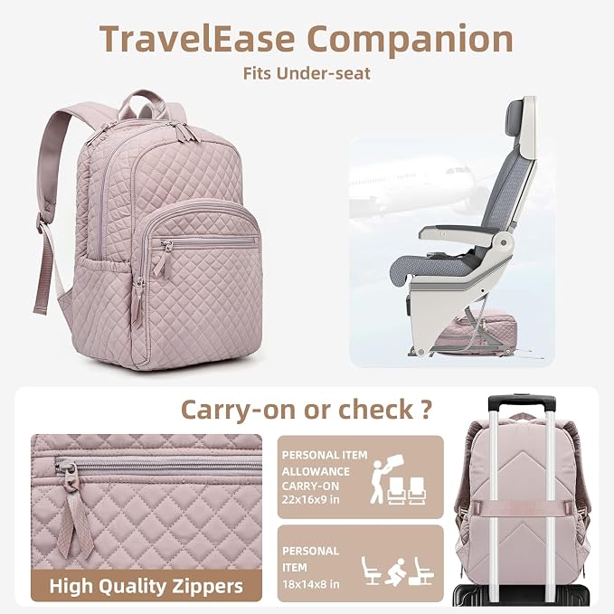 Backpack for Women, College Backpack, Quilted Casual Daypack, Waterproof - Image 6