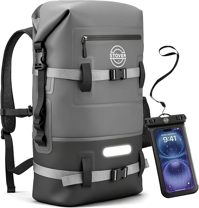 STOVER 5/10/25/30/40/55L Waterproof Dry Bag- Roll-Top Backpack w/Phone Case- by STOVER