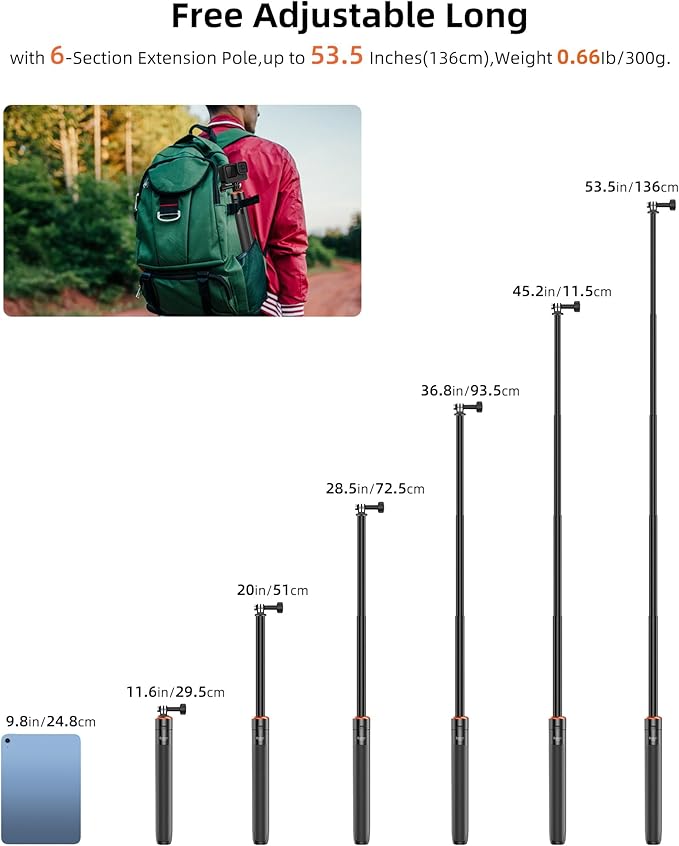 53.5" Action Camera Selfie Stick Tripod - Image 5