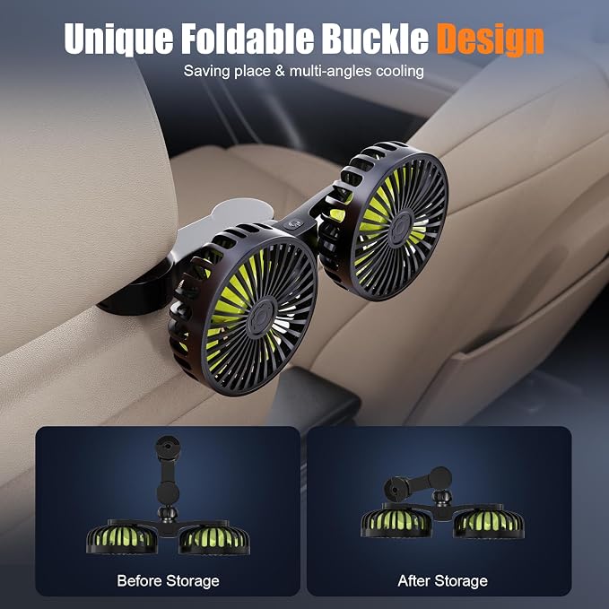 Hayousui USB Car Cooling Fans for Backseat: Dual Head Car Fan for Kids 3 Speeds - Image 5