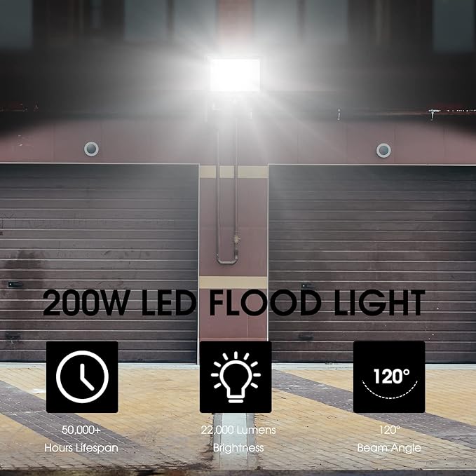 XYCN 200W LED Flood Light 2 Pack, 22500lm Super Bright Security Lights - Image 5