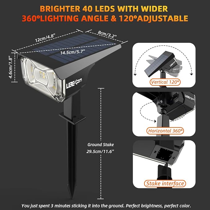LEREKAM Solar Spot Lights Outdoor Color Changing, IP65 Garden Lights Solar - Image 7