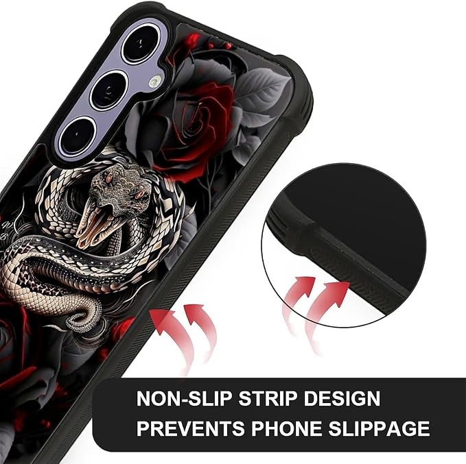 for Samsung Galaxy S24 S25 Case, Entwined Rose Snake Pattern Graphic Design - Image 2